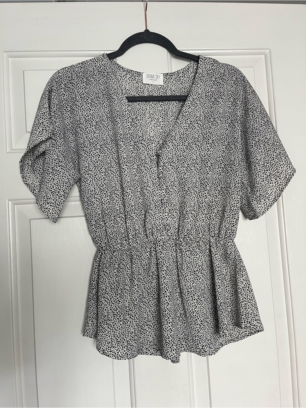 Sienna Sky Black & White Dotted Peplum Top | Size Small